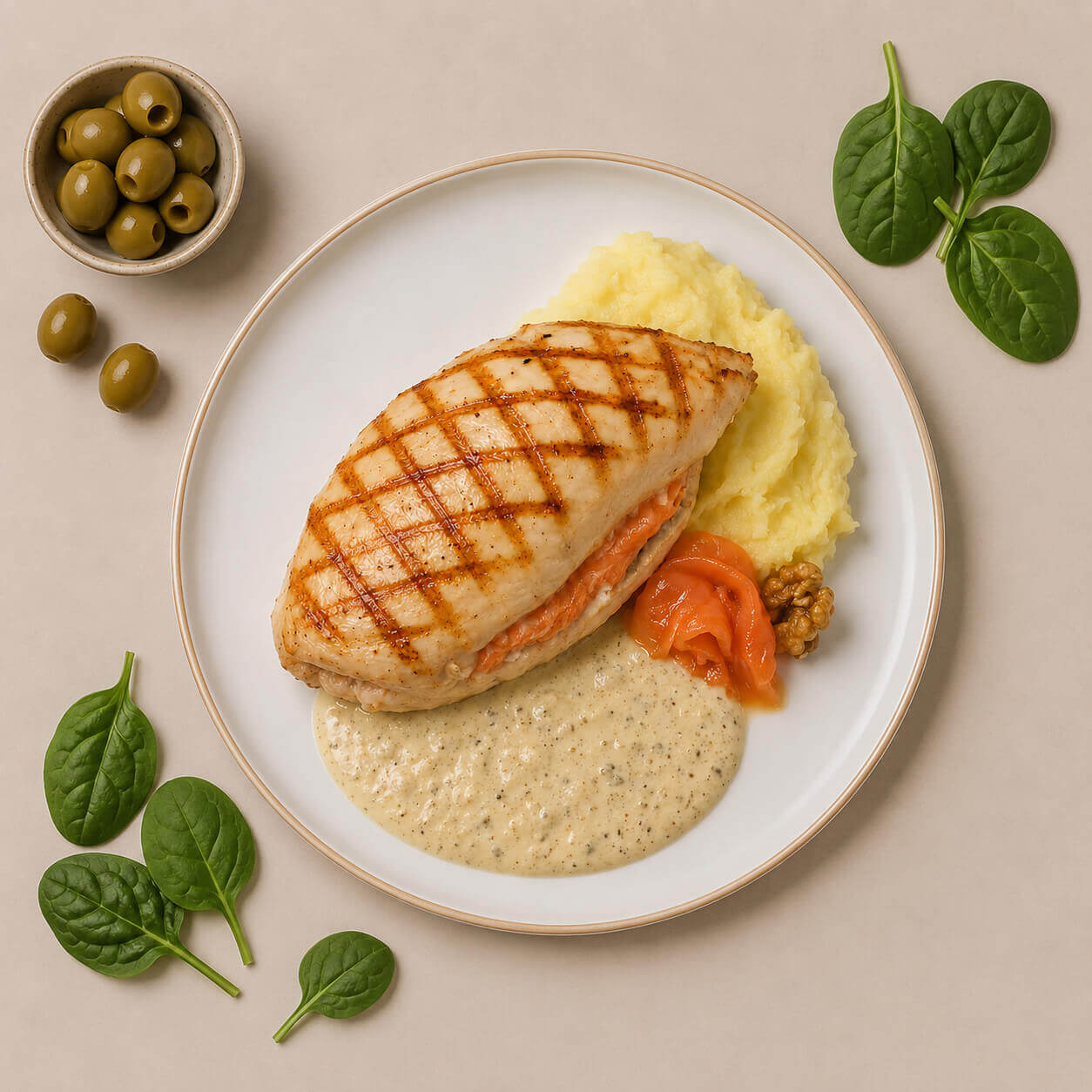 Piept de pui umplut cu somon afumat