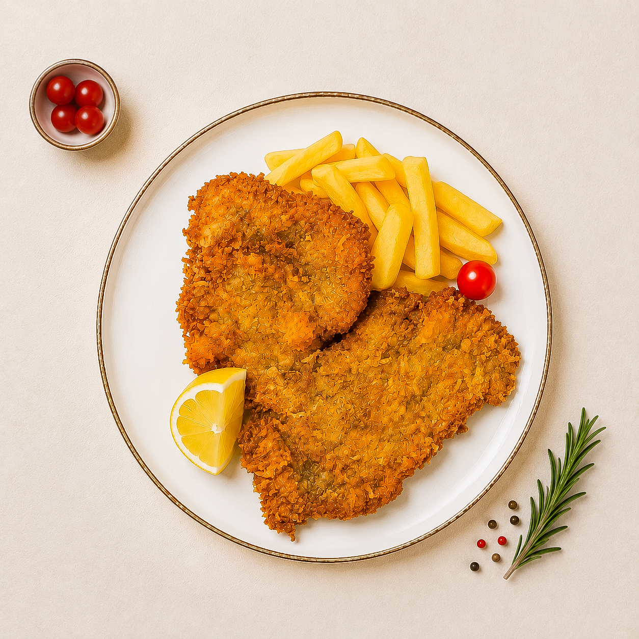 Snitel de vita cu parmesan si cartofi prajiti