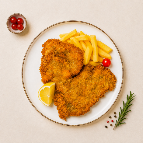 Snitel de vita cu parmesan si cartofi prajiti